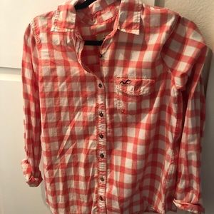 Hollister Coral/Lime/White Flannel Button Down